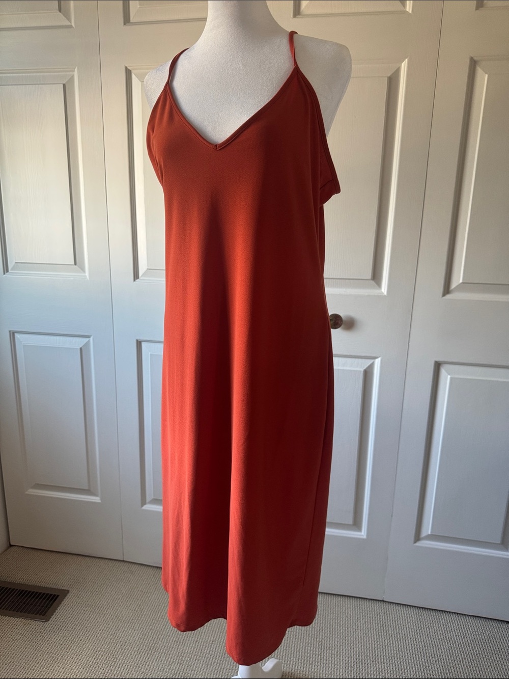 Leith Rust Red V-Neck Slip Midi Dress